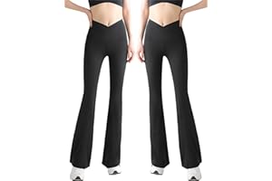 KIRINKYLIN Girls Flare Leggings V-Cross High Waist Bootcut Active Pants Kids Teen Casual Athletic Bell Bottom