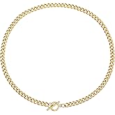 Dabovos Gold Chunky Necklaces for Women 18K Gold Plated Chain Clasp Toggle Necklaces Dainty Herringbone Chain Paperclip Cuban Choker Necklaces Jewelry Gifts