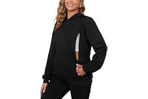 Bhome Nursing Sweatshirt Hoodie for Breastfeeding with Hidden Zippers Maternity Breast Pumping Tops Kangaroo Pocket