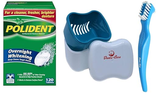 Amazon.com : Polident Overnight Whitening Denture Cleaner Tablets 120 count with Dentu-Care Denture Case and Dentu-Care Denture Brush for Maintaining Good ...