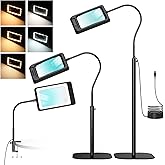 MoKo 10X Floor Magnifying Glass with Light and Stand, Extra Large Lens | Floor magnifying lamp has a flexible gooseneck, 60 LEDs, 5 color modes and a 3-in-1 floor or desk design.