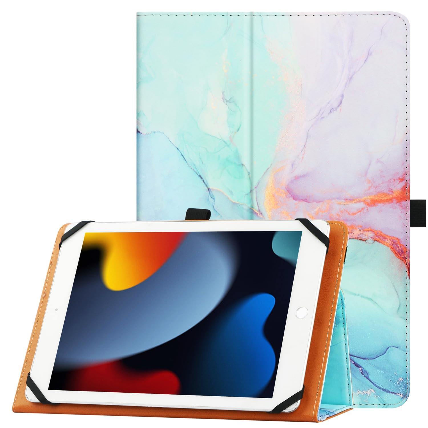 HGWALP Universal Case for 9"-11" inch Tablet, Folio Protective Case Cover with Stand Function and HandStrap,Suitable for 9",9.7",10", 10.1", 10.5", 11.1" Tablet-Marble Blue — image 1