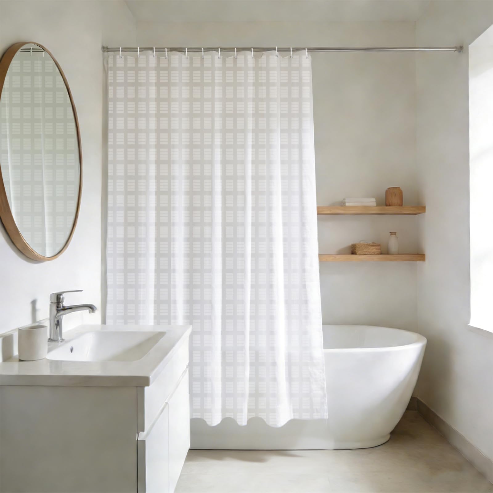 YISURE White Jacquard Shower Curtain 180Drop for Bathroom Tub, Waterproof Fabric Shower Curtain with Plastic Hooks 71"x71"/180x180cm — image 1