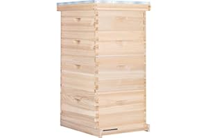 POLLIBEE 10-Frame Bee Hives and Complete Starter Kit, Bee Hives Boxes Includes 2 Deep Bee Box 2 Medium Bee Hive Box with Beehive Frames and Beeswax Coated Foundation Sheets(4 Layers)