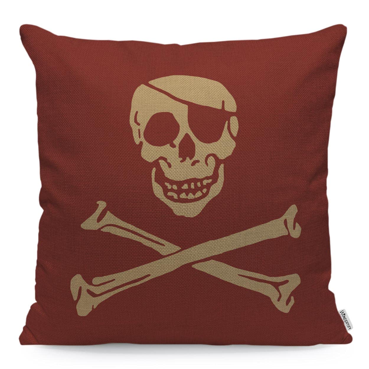 WONDERTIFY Skull Cushion Cover Pirate Skull Crossbones Skeleton Smile Pillowcases for Men Women, Pillow Cover Living Room Farmhouse Retro Rustic Red 45X45 Cm