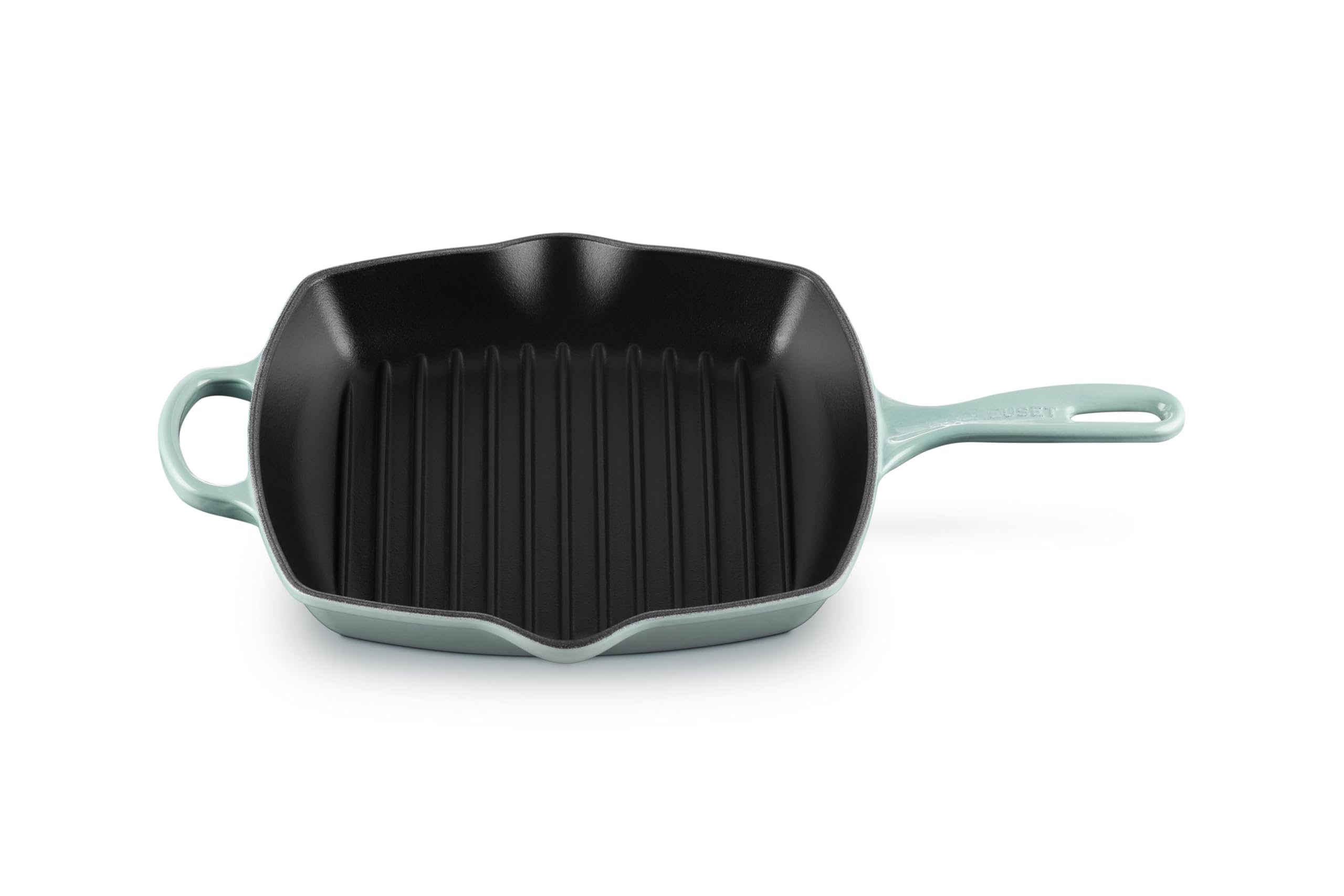 Photo 1 of Le Creuset Enameled Cast Iron Signature Square Skillet Grill, 10.25", Sea salt