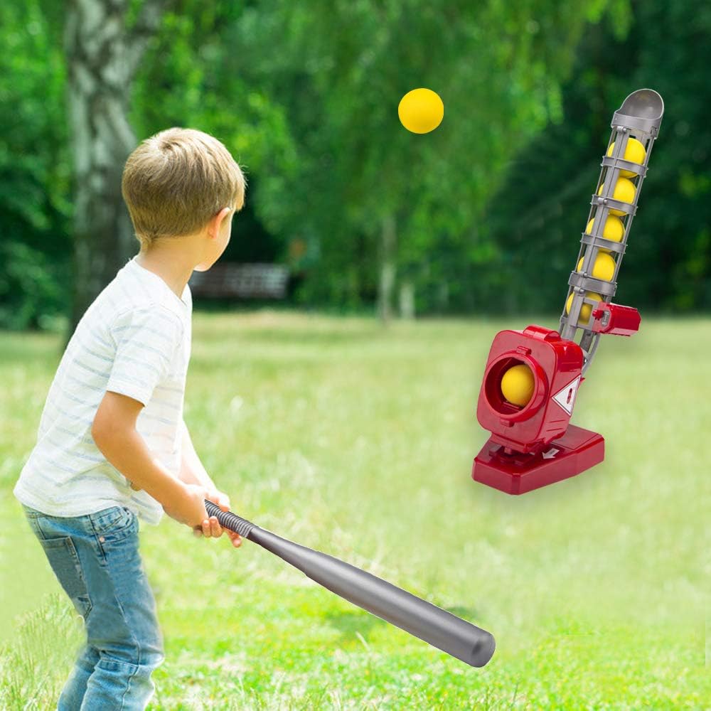 OMNISAFE 2 in 1 Baseball and Tennis Pitching Machine, Automatic Pitcher Play Set, Outdoor Training Sport Games for Kids Boys & Girls (Red): Toys & Games