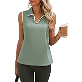 Dokotoo Women's Quick Dry Golf Polo Shirts Collared V Neck Sleeveless Tennis Shirt Stripe Workout Tops
