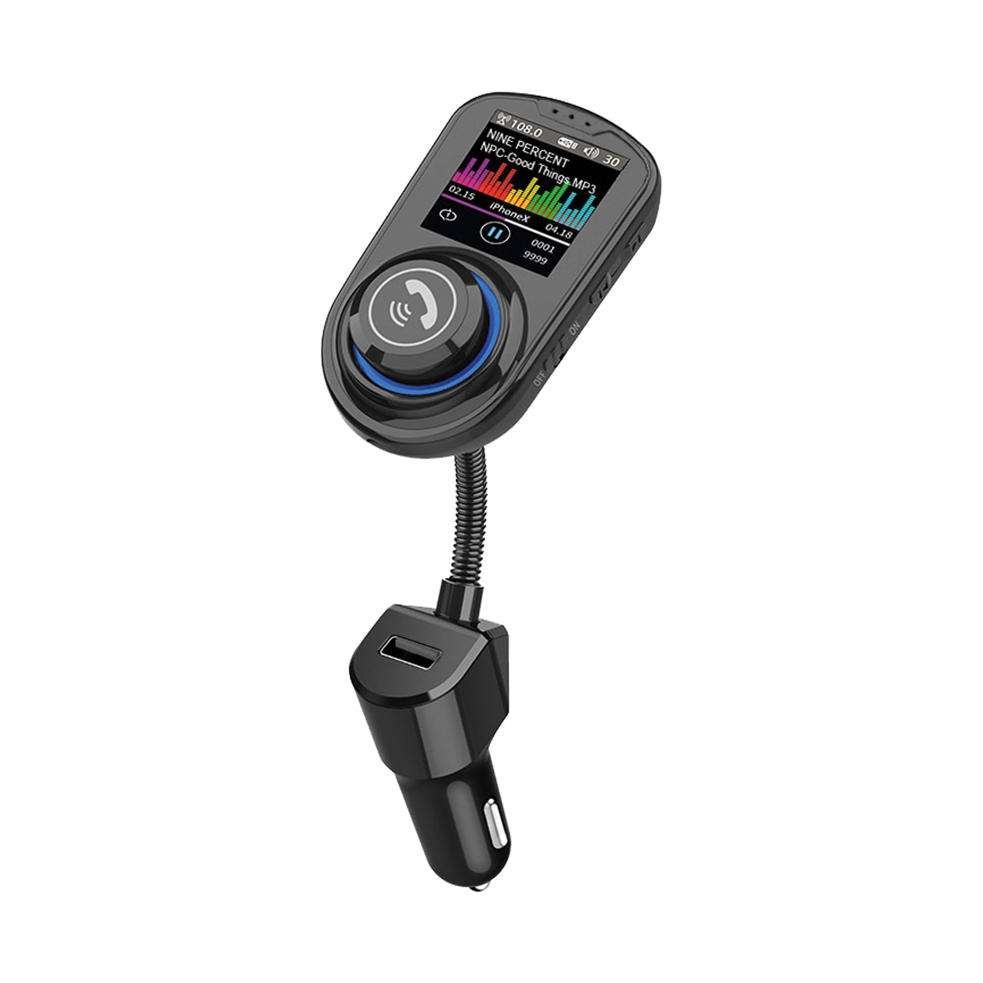 Sakura 12V Bluetooth FM Transmitter 5.0 for Cars SS5437-8m Range, Noise Cancelling, USB Charging Ports, Large Colour Display