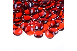 KINGOU Flat Glass Gems/Marbles/Stones/Beads for Vase Filler, Table Scatter, Games - 1 Lbs (17-19mm, Approx. 3/4")-Red