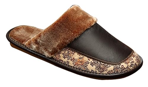 Amazon Com Cattior Mens Leather Fur Lined Spa Slippers