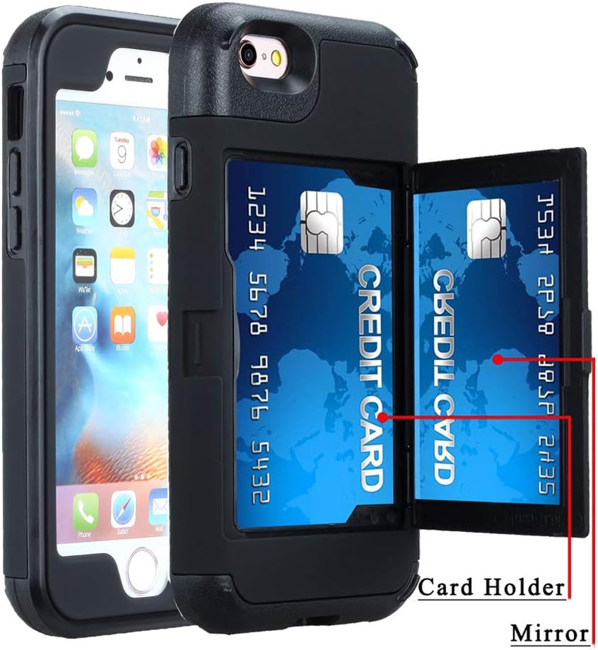 iPhone 8 Case, iPhone 7 Wallet Case, Ankoe Three Layer Shockproof Protection Heavy Duty Case with Card Holder and Hidden Back Mirror & Kickstand Case for iPhone 7/8 (Black)