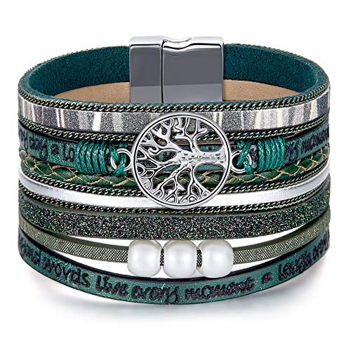 Desimtion Inspirational Tree of Life Leather Wrap Bracelets for Women, Birthday Christmas Gifts Jewelry for Women Teen Girls, 7 9 inch, Leather, Cubic Zirconia