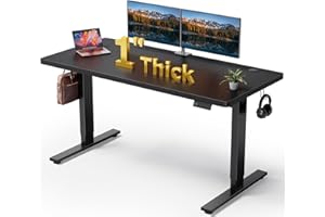 DeskShow Electric Standing Desk Adjustable - 60x28 Inch Sit Stand Desk with 1 Inch Thick Tabletop, Double Beam Frame, 3 Memory Height Adjustment, Cable Management for Home Office
