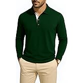 KUYIGO Men's Long Sleeve Polo Shirts Casual Slim Fit Basic Designed Cotton Shirt Tops