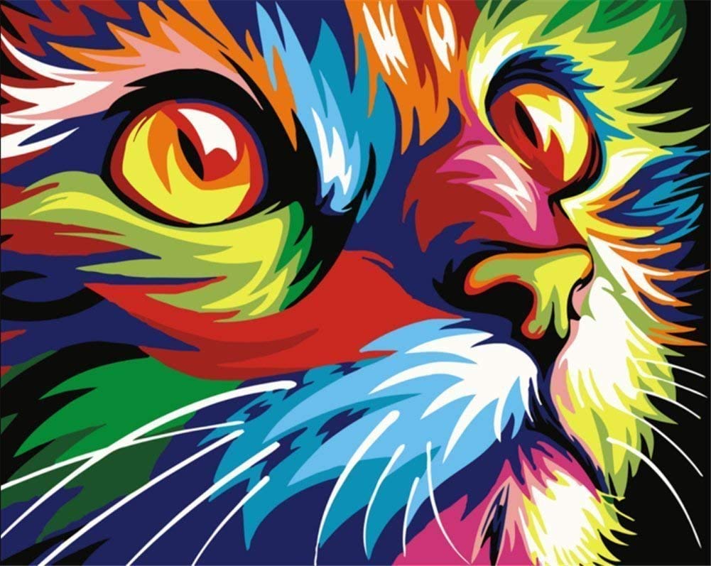 WOWDECOR Paint by Numbers Kits for Adults Kids, Diy Oil Painting - Colorful Cat Animal 16x20 inch (No Frame)