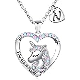 Hidepoo Valentines Gifts for Kids Girls - Unicorn Necklace for Girls Gifts 14K White Gold Plated CZ Heart Pendant Unicorn Necklace Jewelry Initial Unicorns Necklaces Unicorns Gift Valentines Gift