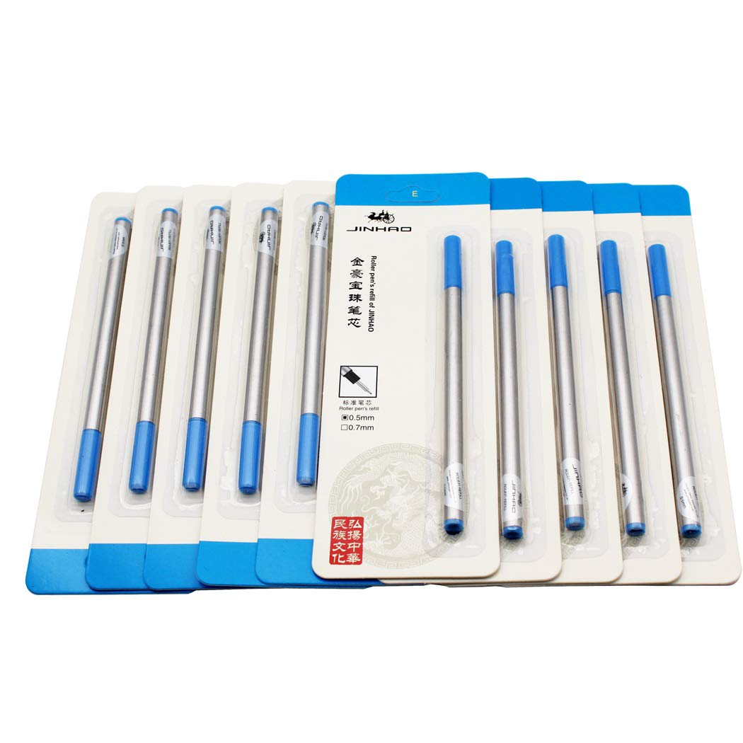 Abcsea 10 pieces Jinhao pen refill 0.5 mm, rollerball standard pen refills blue