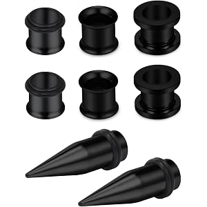 Qiwnswoy 12G 10G 8G 6G 4G 2G 0G 00G Gauges for Ear Stretching Kit Surgical Steel Tapers with O-Rings Double Flare Hollow Scre