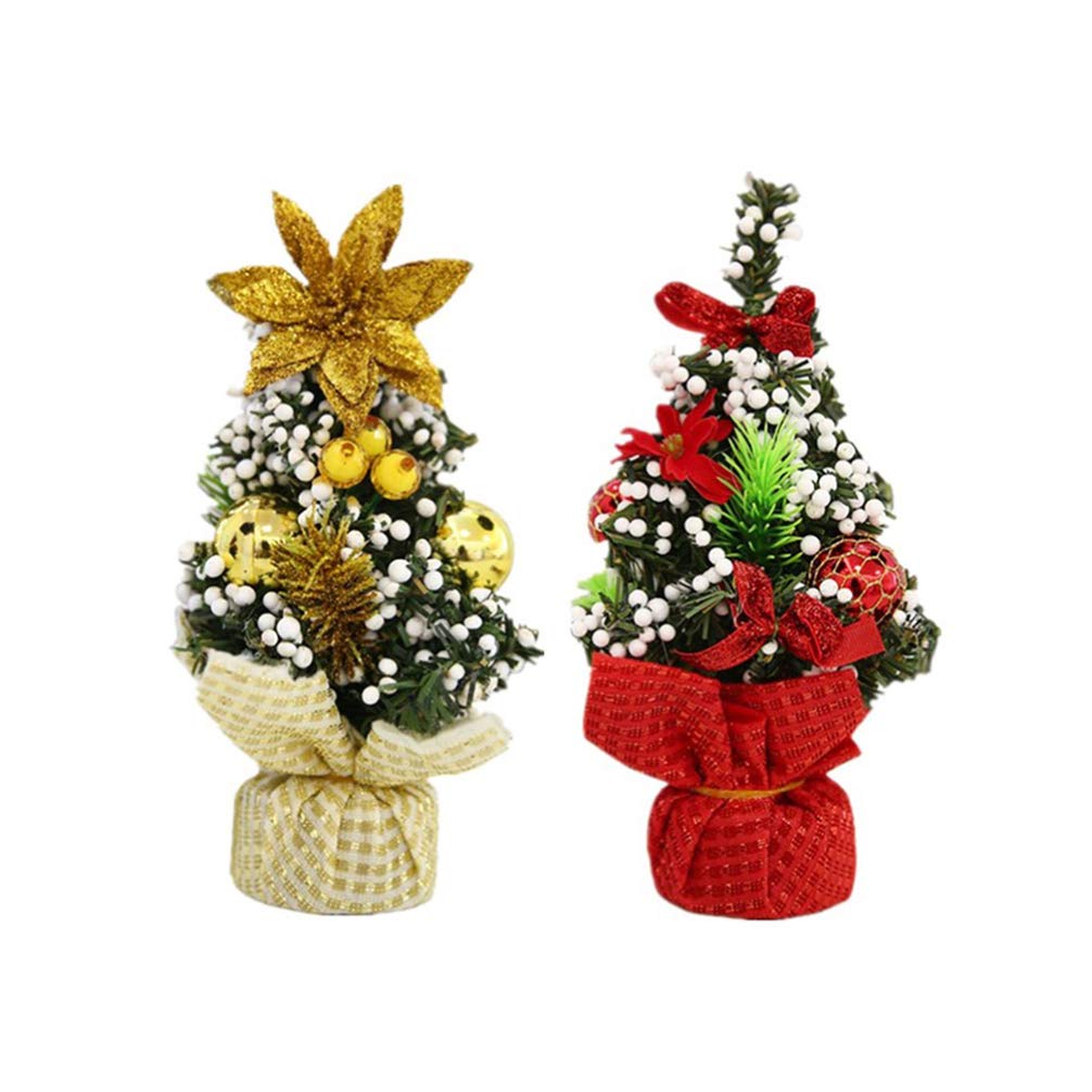 NUOBESTY 2pcs Mini Christmas Tree Artificial Christmas Tree with and Glitter Ornaments Xmas Table Decor Holiday Centerpiece Party Supplies Favors