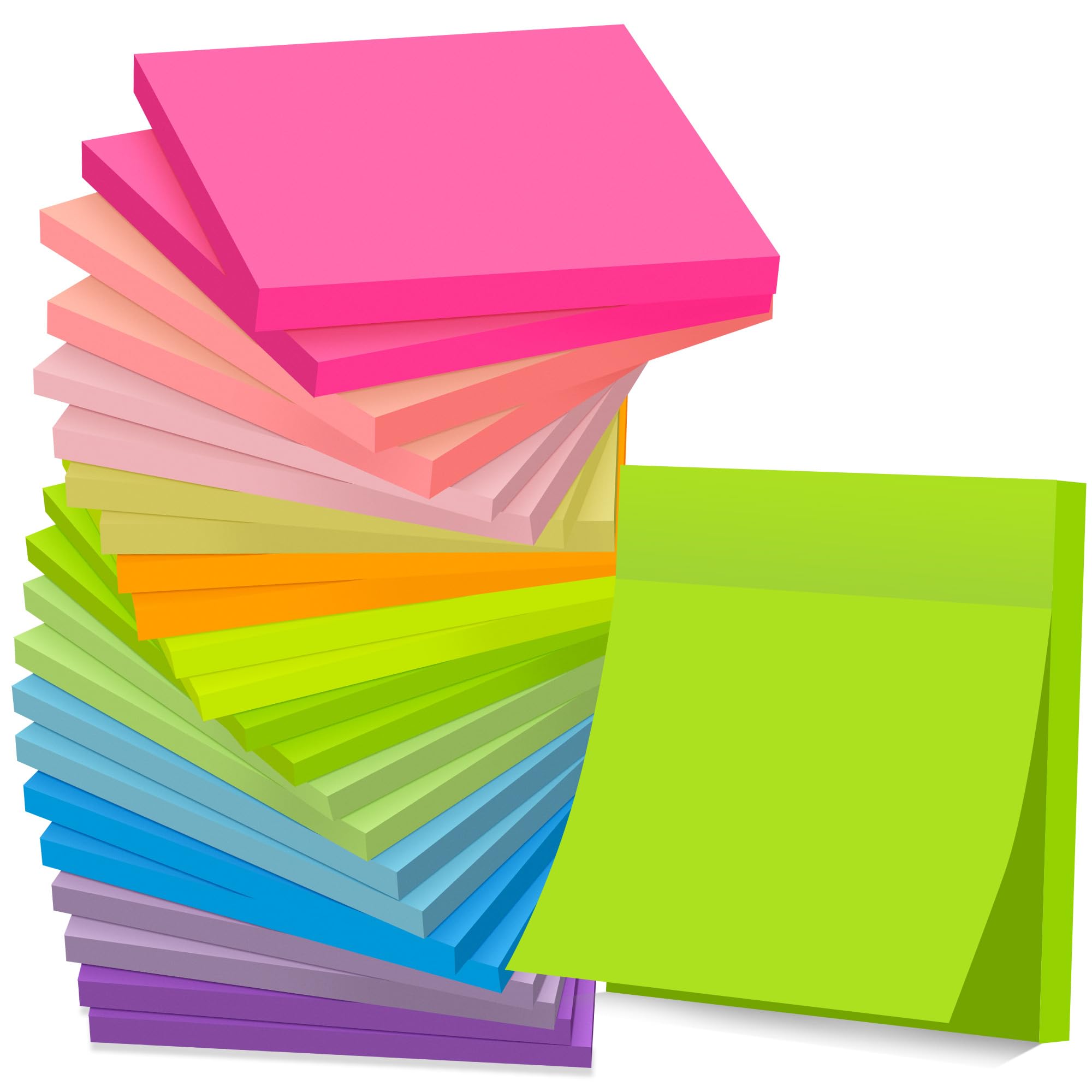 Photo 1 of (24 Pads) Sticky Notes 3x3 in Post, 12 Bright Colors Self-Stick Note Pads it, Strong Adhesive, Easy to Post for Home, Office, Notebook