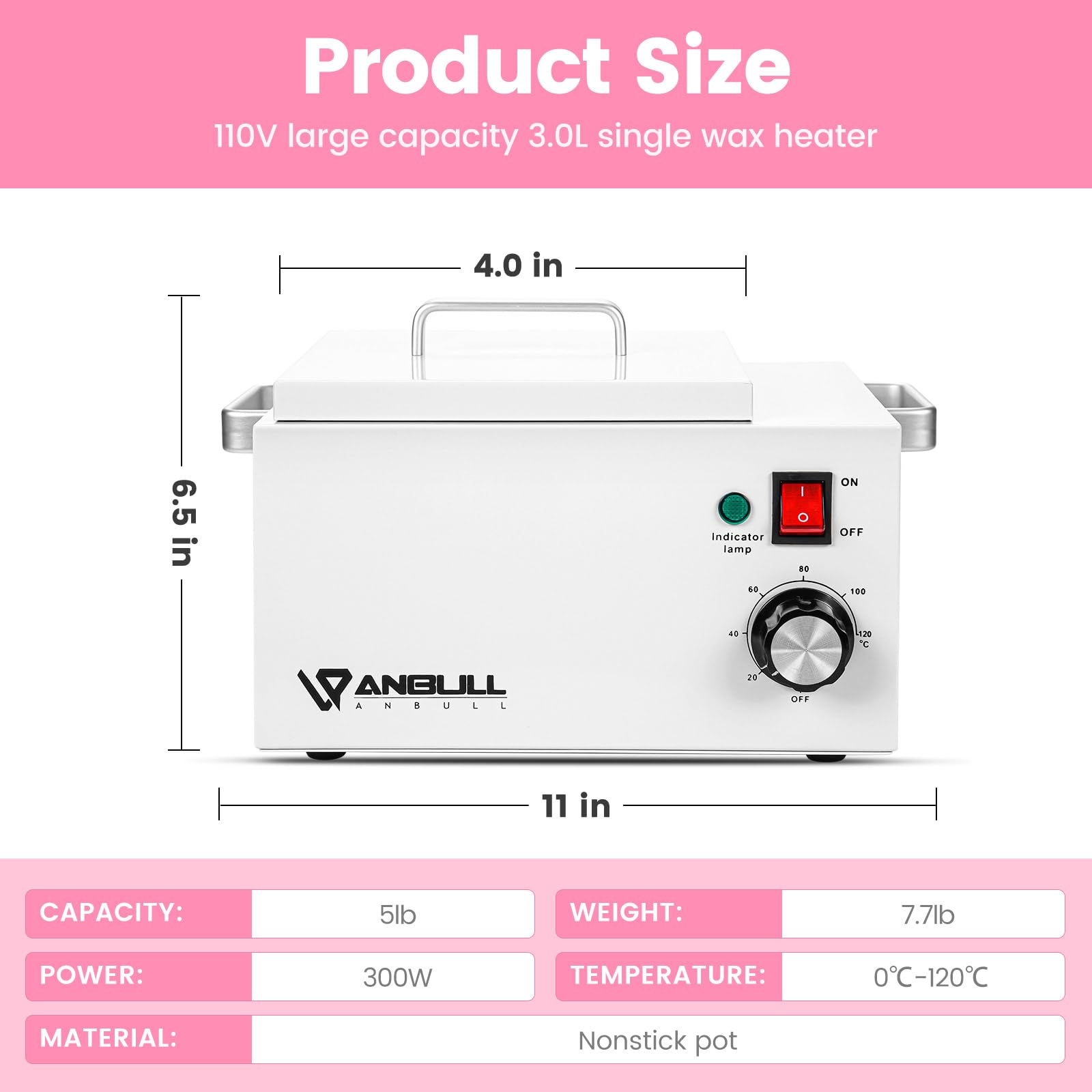 Upgrade BUT2.5L-I Non-stick Large Wax Pot, Anbull Single Professional Wax Heater for Hair Removal - Easy to Clean Waxing Machine