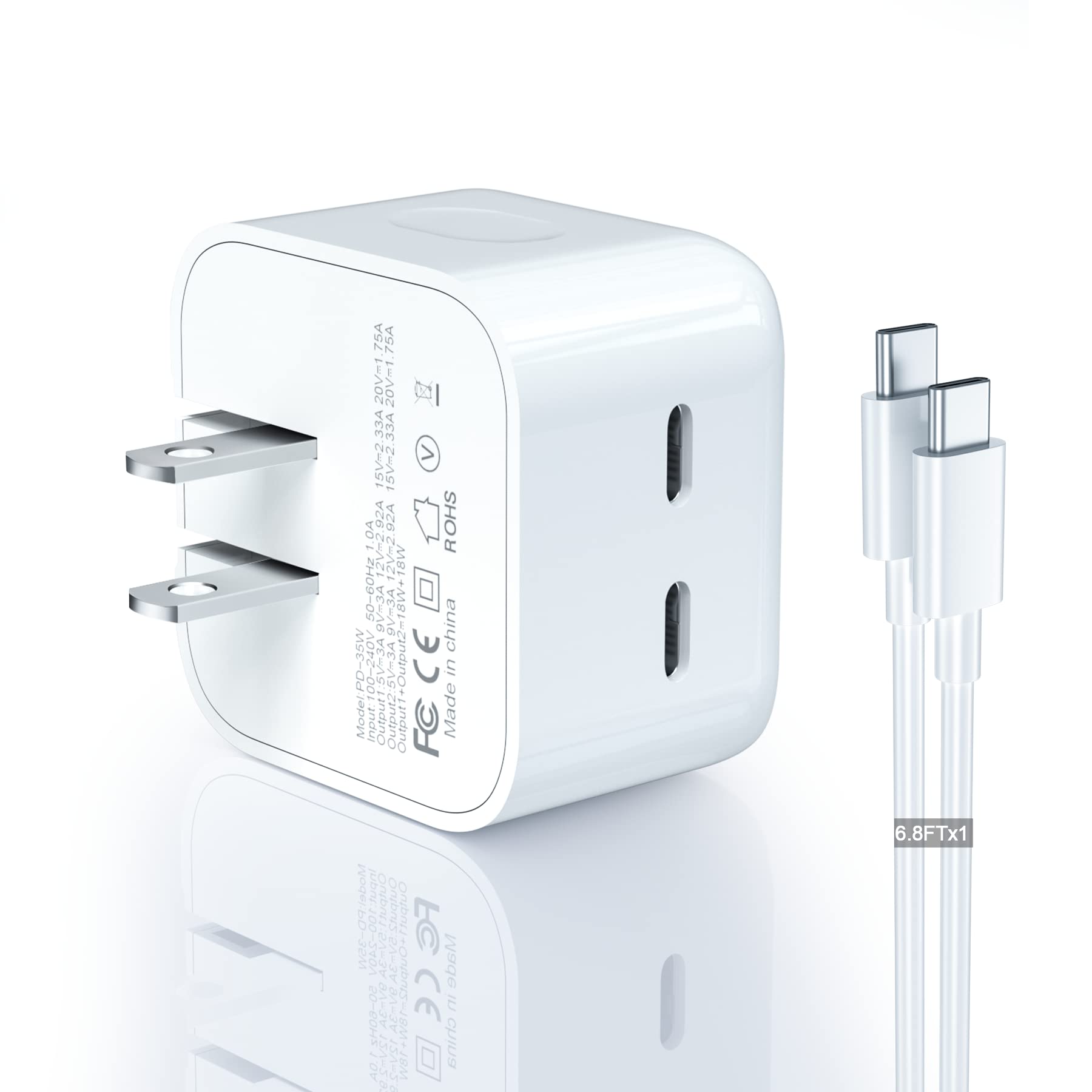 IEFUU 35W Dual USB-C Port Compact Power Adapter Compatible with iPhone 16 Charger Adapter 15/14/13/12 Pro Max Plus Mini/AirPods Wall Charger Type C Fast Charging Block Include a C to C Cable for iPad