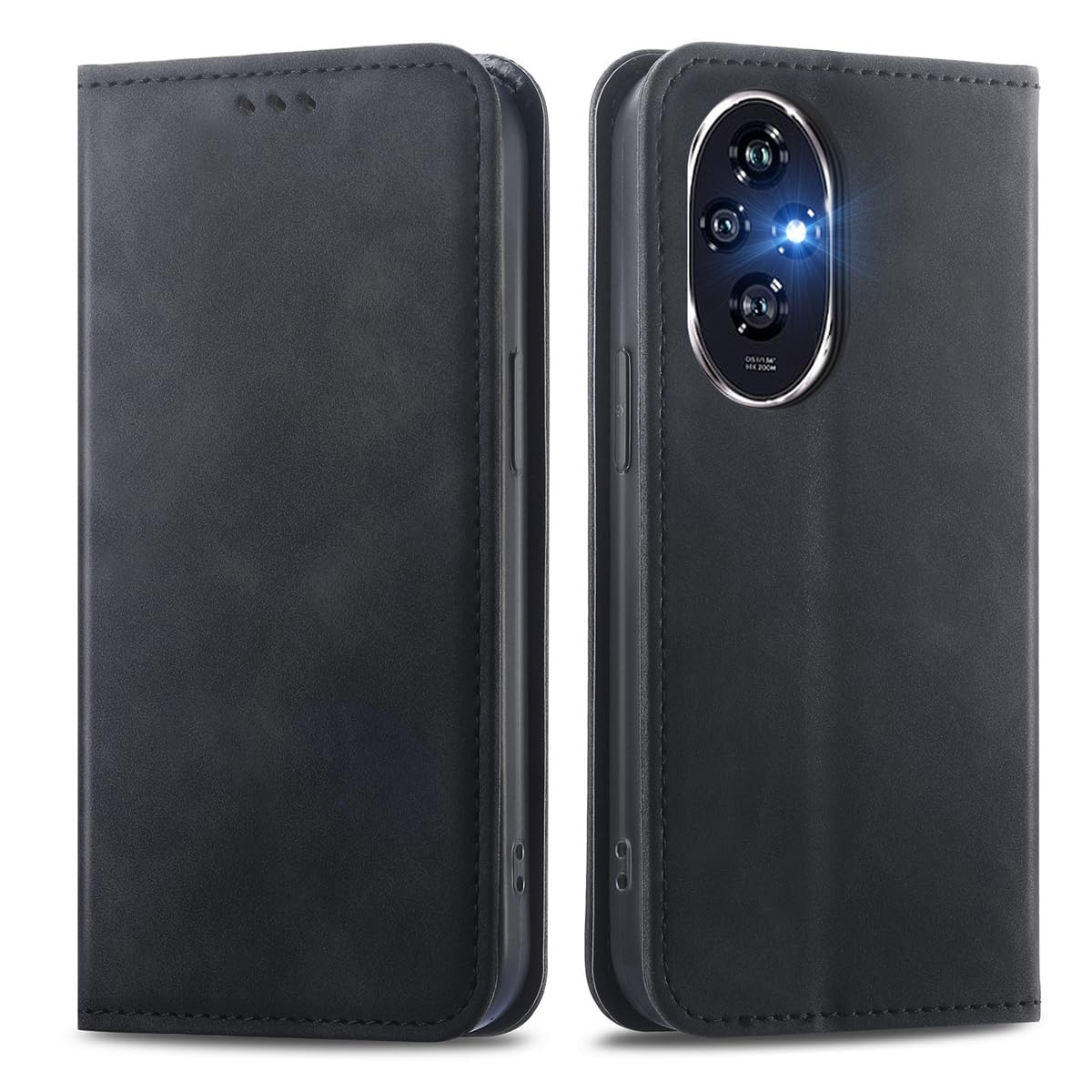 MOJIA Case Compatible with Honor 200, PU Folio Leather Wallet Phone Cover [magnetic closure] with TPU Inner Shell, Card Holder Stand Case. Black