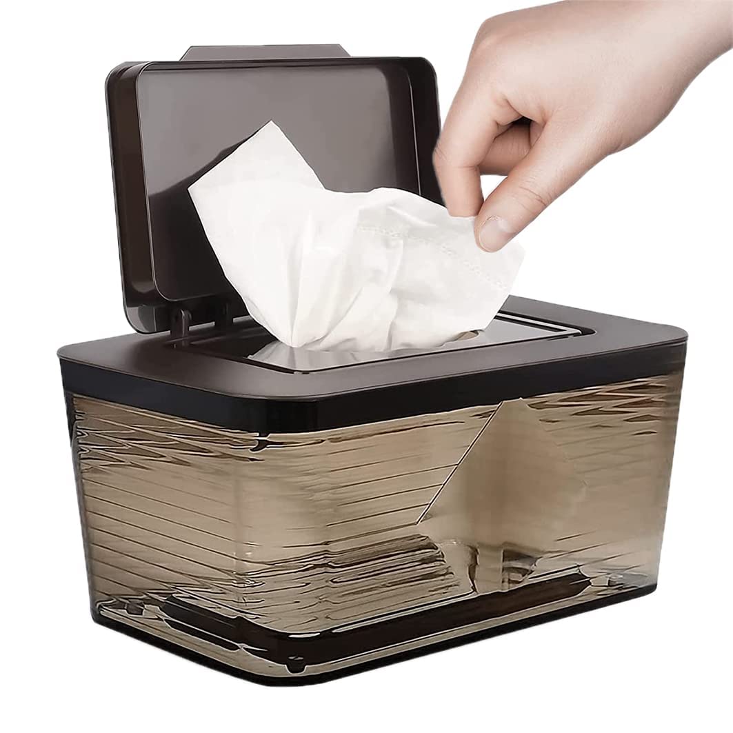 Umtiti Upgrade Large Size Wipes Dispenser, Large Capacity Wipes/Tissue Case with Moisture Seal Secure Lid and Non-Slip Rubber Feet, Dustproof Holder (Brown-L)