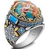 Turquoise Ring S925 Sterling Silver Genuine Men's Gem Ring Handmade Turkiye Jewelry