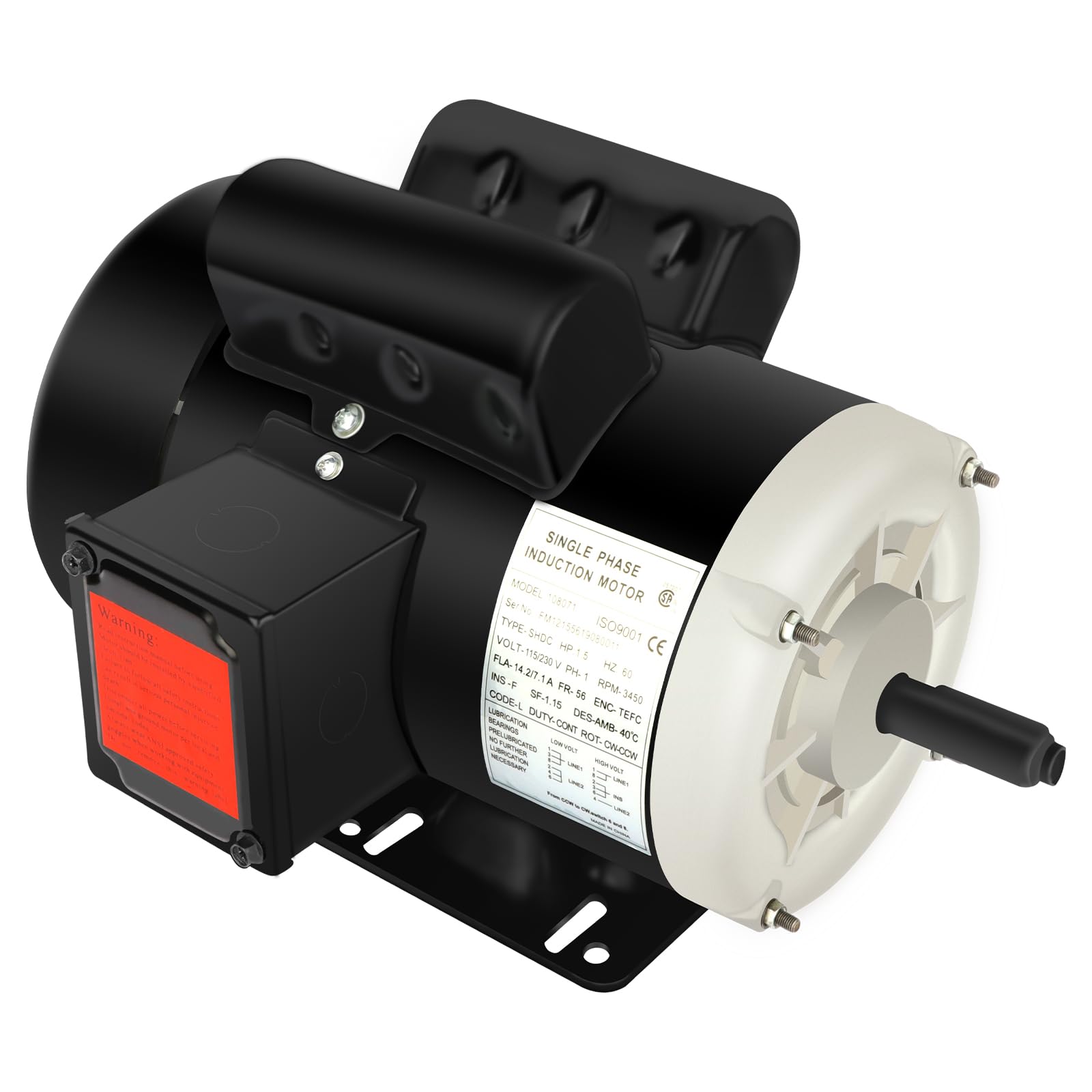 Photo 1 of 1.5HP Electric Motor, General Purpose Single Phase Motor 3450RPM 115/230V 56 Frame 5/8“ Shaft Diameter CW/CCW TEFC 2Pole