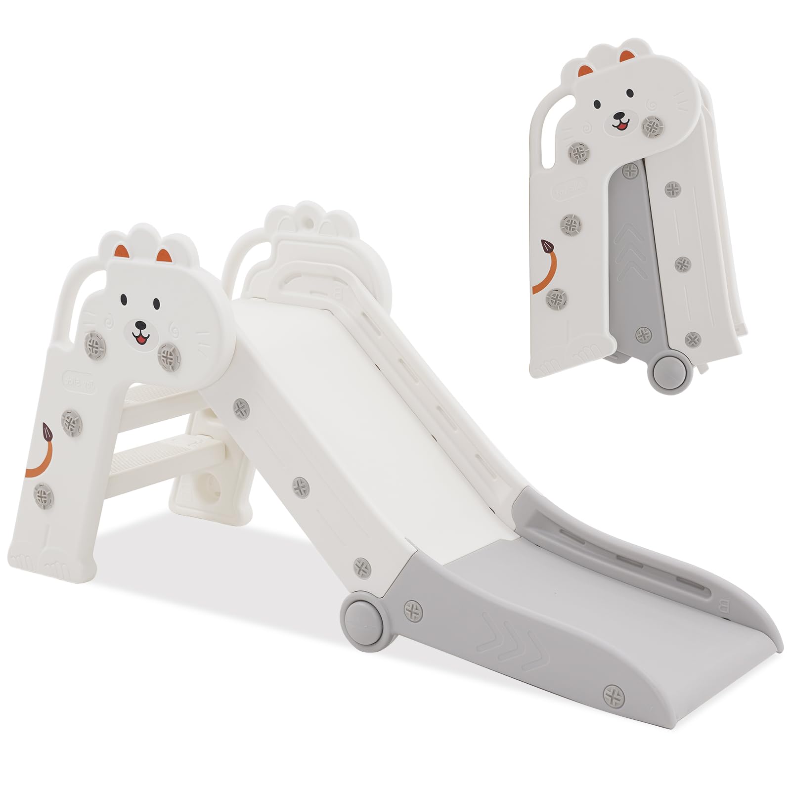 Kids Slide, Toddler First Slide for Indoor, Freestanding Slides for Children, Folding Indoor Play Equipment (White) (White)