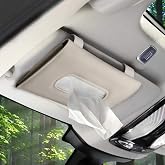SEMBEM Car Tissue Holder for Sun Visor, PU Leather Napkin Case Box Beige | Car napkin box mounts on visor/back seat in seconds, quick reload, handy for drivers and passengers, fits cars, trucks &amp; SUVs