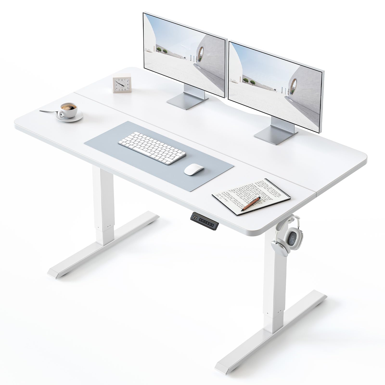 BANTI 48 × 24 Inches Standing Desk, Ergonomic, Electric Height Adjustable, Sit and Stand Up, Computer Office Desk with Splice Board, White Frame/Whitetop Image