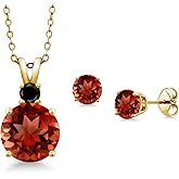 Gem Stone King 18K Yellow Gold Plated Silver Round Red Garnet and Black Diamond Pendant and Earrings Jewelry Set For Women (5.77 Cttw, Gemstone Birthstone, with 18 Inch Chain)