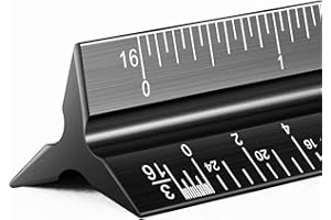 Architectural Scale Ruler, Imperial Measurements 12'', Laser-Etched Aluminum Architect Triangular Ruler Black for Architects,