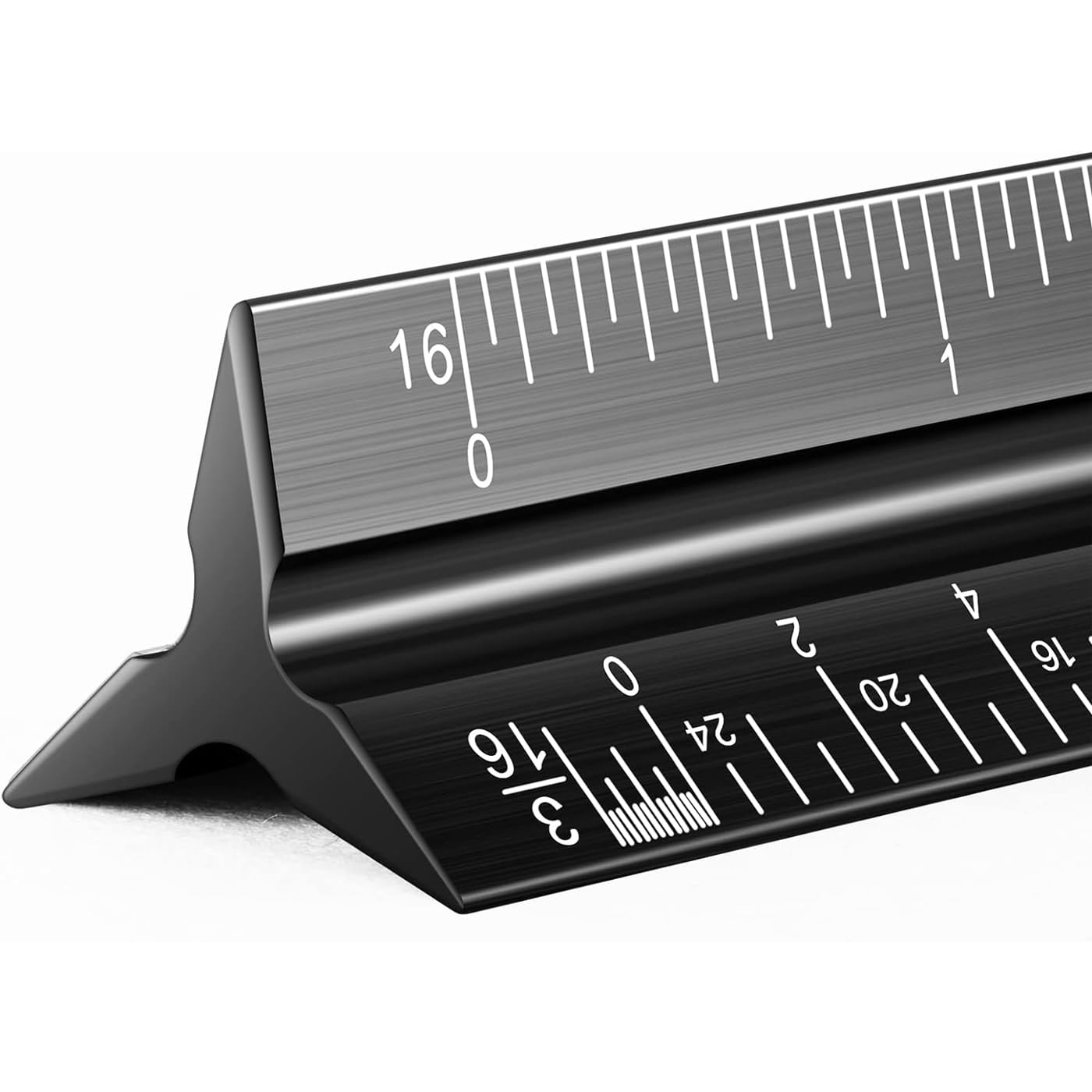 Architectural Scale Ruler, Imperial Measurements 12'', Laser-Etched Aluminum Architect Triangular Ruler Black for Architects, Students, Draftsman, and Engineers