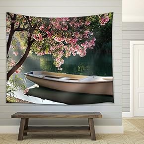 Boat on Ombla River Near Rozat, Croatia - Fabric Wall Tapestry Home Decor - 51x60 inches