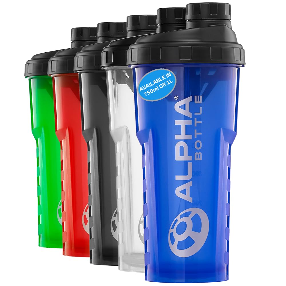 Alpha Designs Protein Shaker Bottle 750ml - 0.75L Gym Bottle for Protein Shakes - Leakproof Screw Cap - Blue