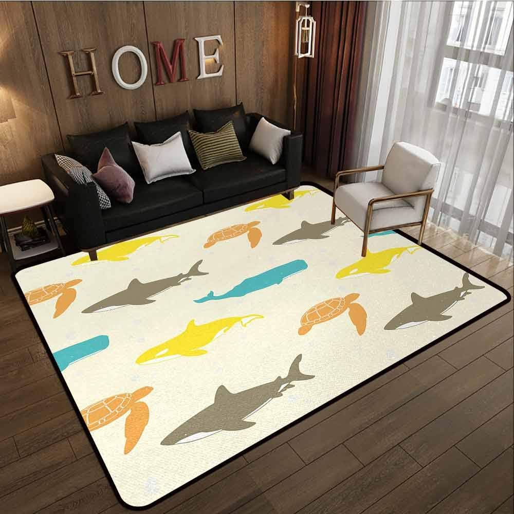Pet Rug,Sea Animals,Anti-Static, Water-Repellent Rugs,5'10"x7'10",Shark and Turtle Aquarium Doodle Style Marine Life