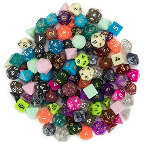 Wiz Dice Bag of Tricks: Collection of 140 Polyhedral Dice in 20 Guaranteed Complete Sets for Tabletop Role-playing Games - Neons, Translucents, & Sparkly Glitters