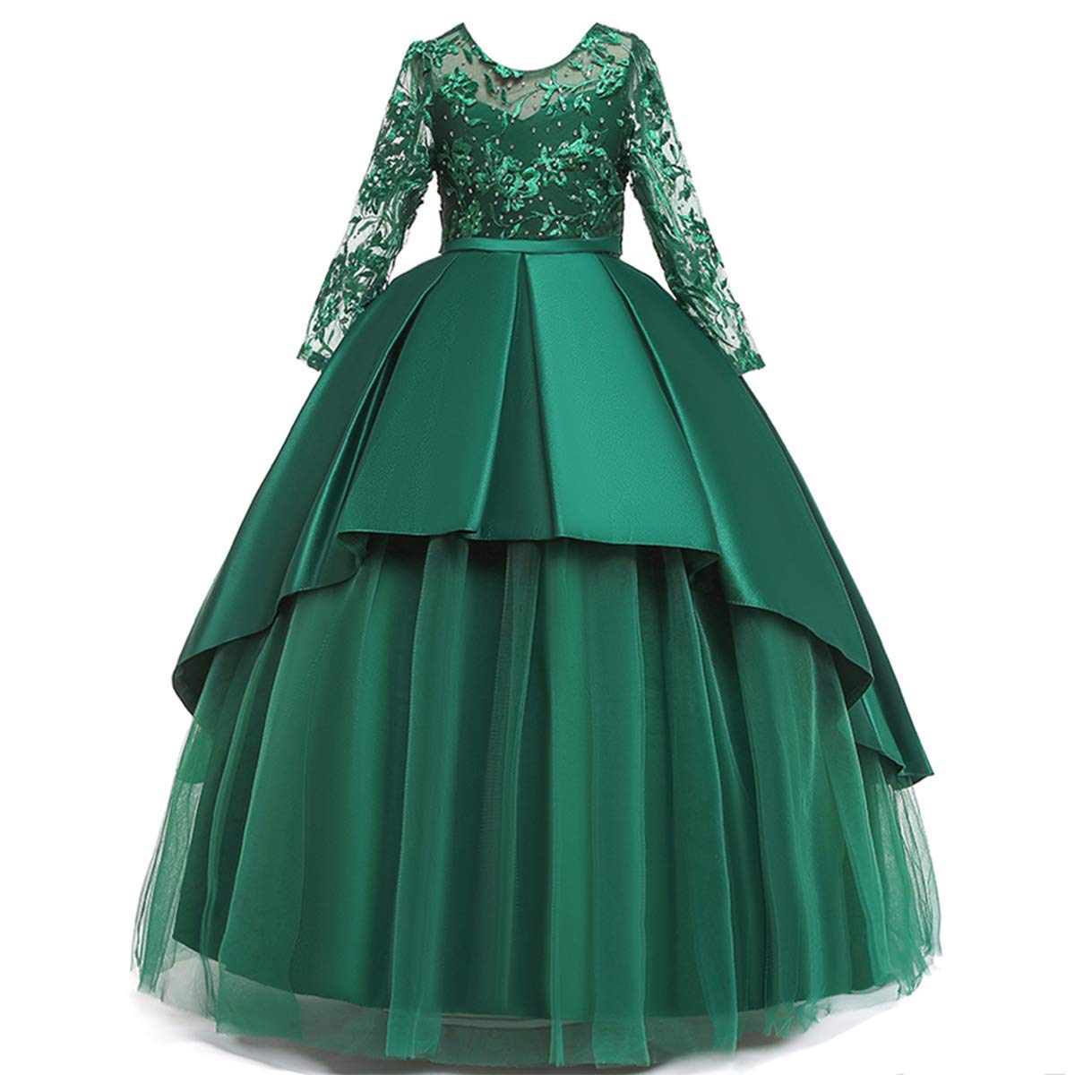 FYMNSI Vestido Largo Formal para Niña Elegante Manga Larga Bordado de  Flores Vestido Maxi de Princesa de Tul para Dama de Honor de la Boda Fiesta  Cumpleaños Noche Ceremonia Chicas 5-14 Años