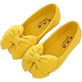 Vokamara Girl Faux Suede Bow Round Toe Ballet Flats Slip On Shoes X-Yellow 33
