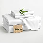 Luxury Bamboo Viscose Cal-King Size Sheet Set White – Viscose Made from Bamboo, Ultra-Soft & Cooling, Deep Pocket 18” Fitted Sheets, Moisture-Wicking & Breathable Bedding 4-Piece Set
