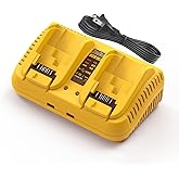 Professional Dual-Port Charger for Dewalt 12V/20V Max Lithium Batteries, Heavy-Duty Fast Charger with 2 USB Ports, Compatible