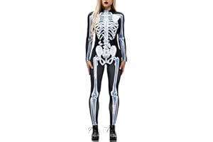 Fixmatti Women Halloween Party Costume Skull Print Long Sleeve Jumpsuit Outfit