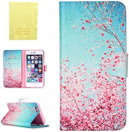 iPhone 6S Plus Case, iPhone 6/6S Plus Strap Case,CQSTORE(TM) Pink & Blue Wallet Flip Case Cover with Built-in Credit Card Slots for Apple iPhone 6/6s Plus 5.5 Inch(Sakura)