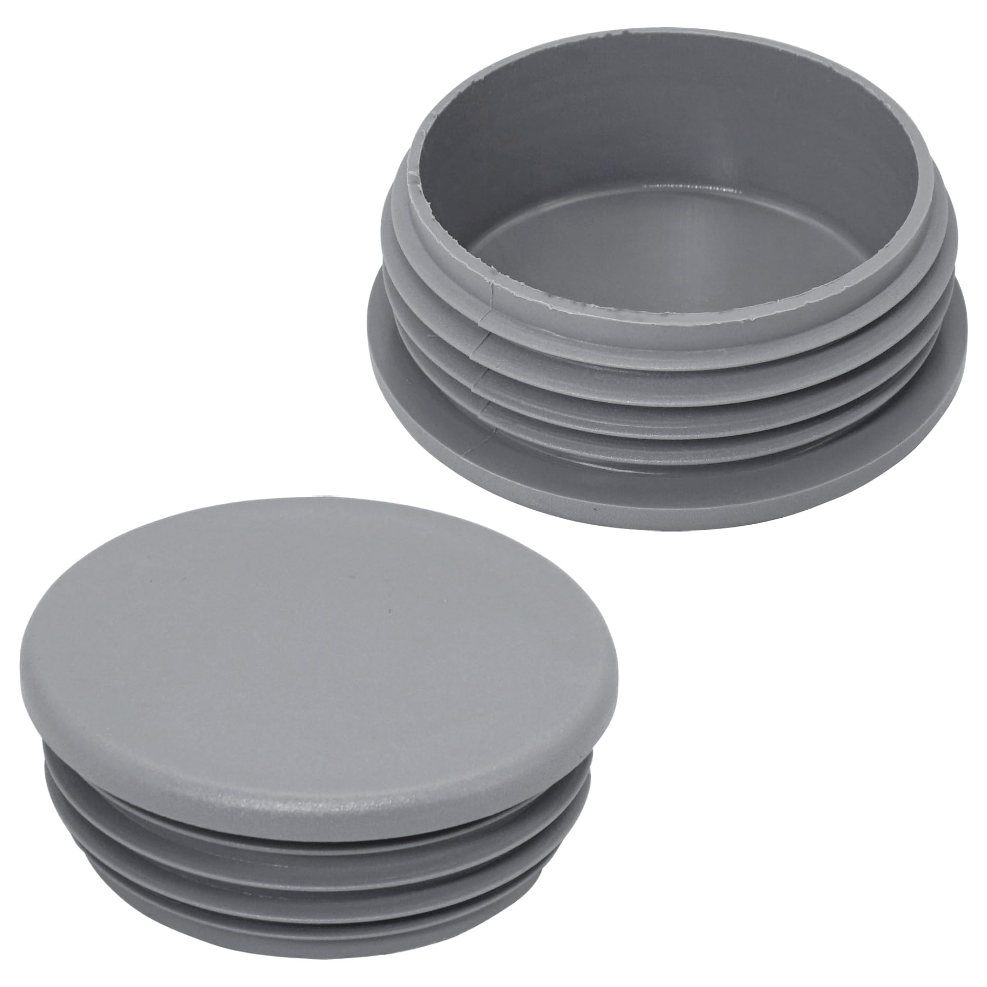 SKIR'CO (2 pcs) Round Tube Inserts 2 1/2", Fence Post Plugs, Grey Plastic Tube End Caps, Pipe Plugs, Grey RAL 7040