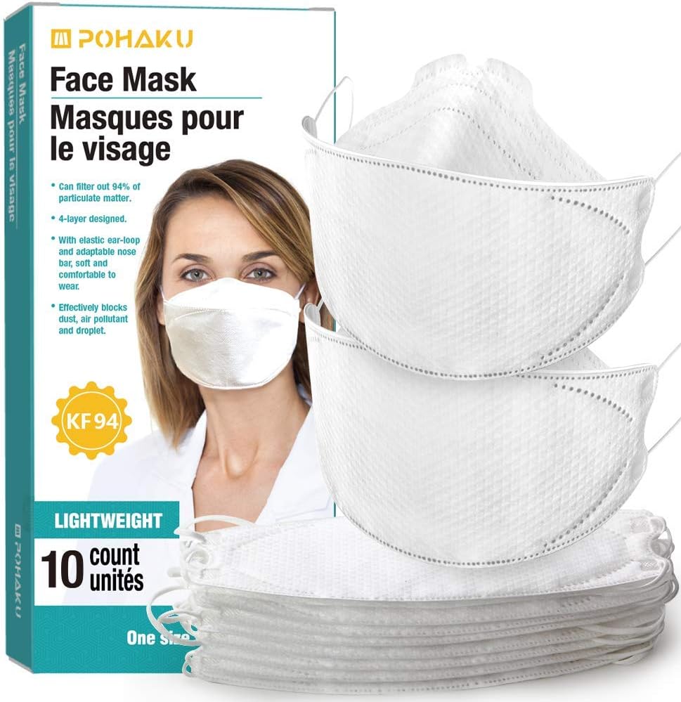 POHAKU KF94 Face Mask (Korean Standard), 3D Premium Safety Masks with Test Passed for Protection (10pack)