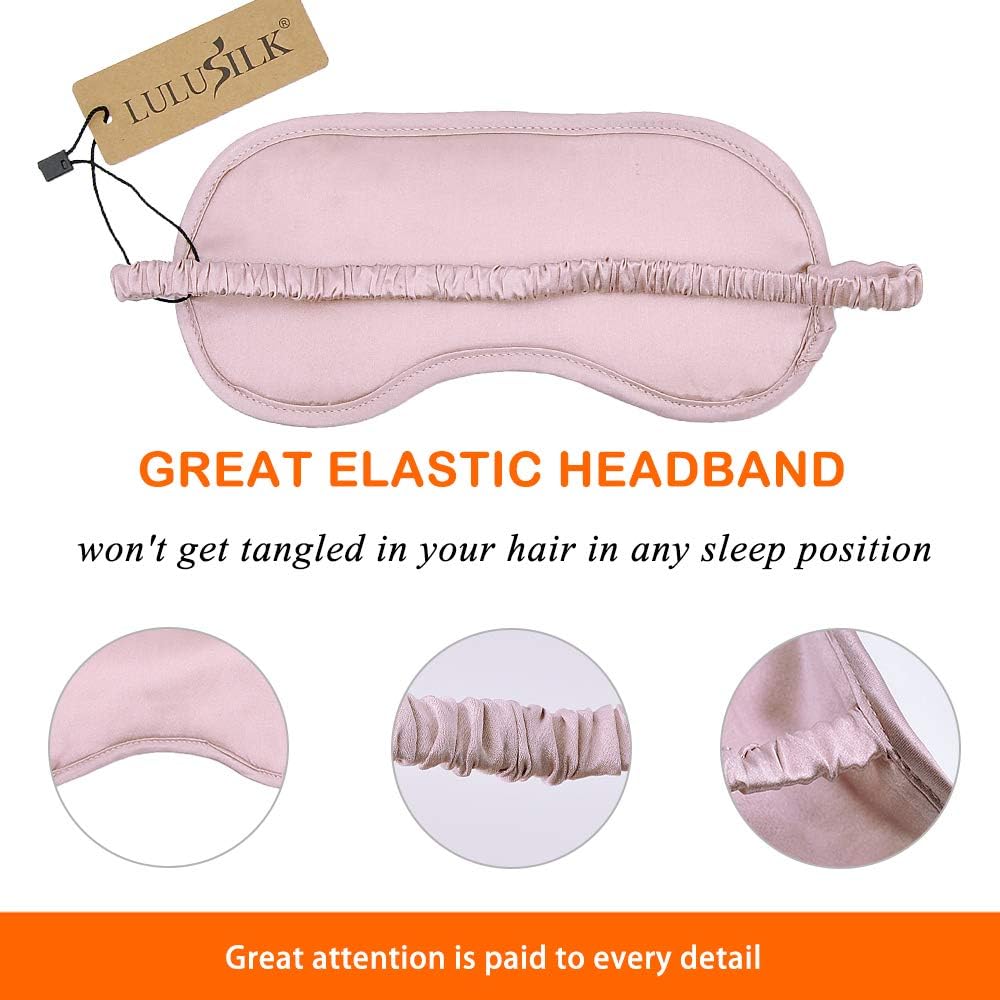 LULUSILK Mulberry Silk Sleep Eye Mask Blindfold with Elastic Strap Headband, Soft Eye Cover Eyeshade for Night Sleeping, Travel, Nap(Pink): Health & Personal Care